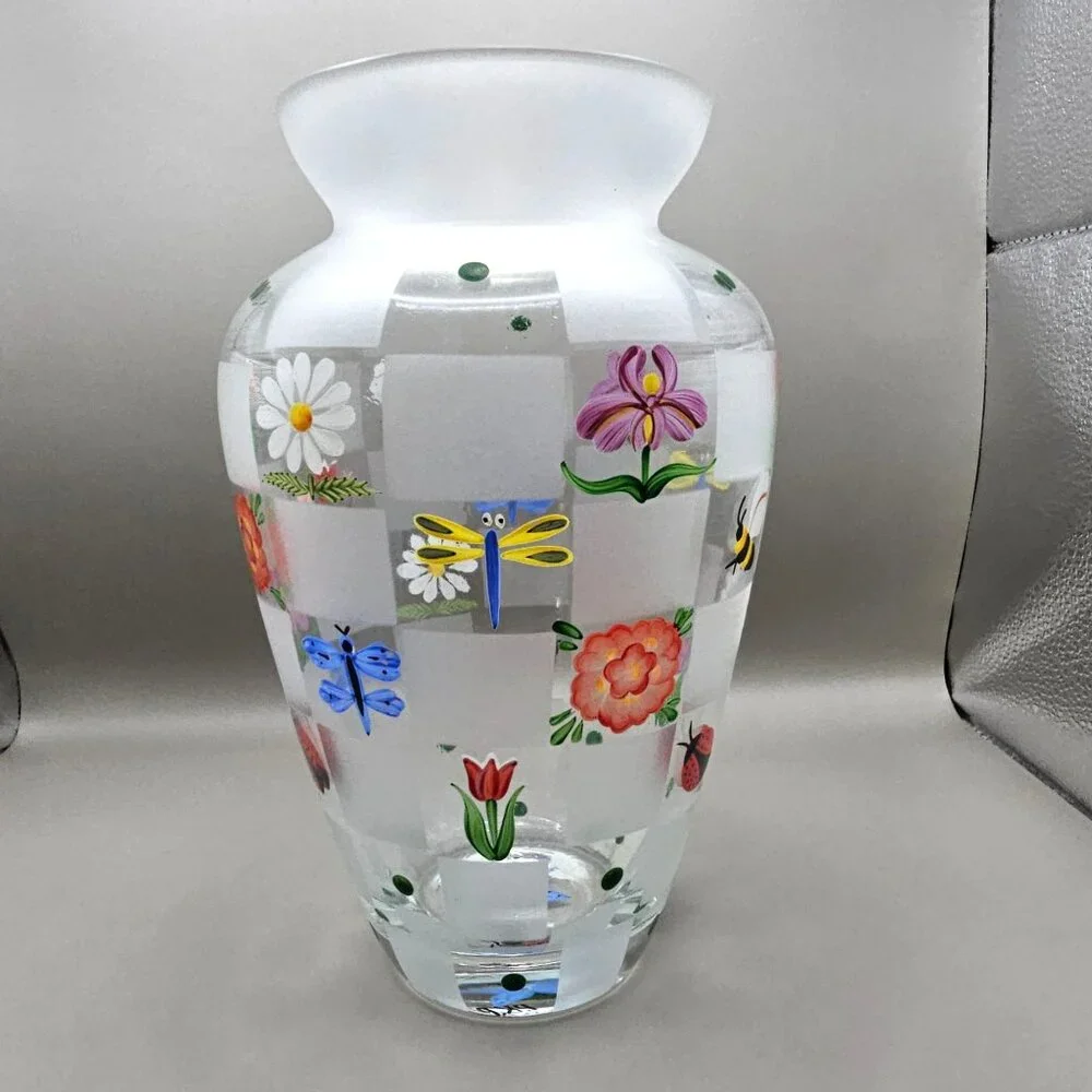 Lenox Nature's Splendor Handpainted Glass Vase Flowers Insects w/Box Signed